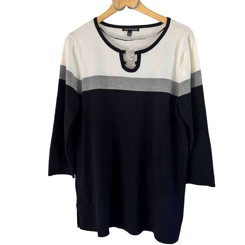 Cable & Gauge Color Block Sweater Knit Top Keyhole Detail XL